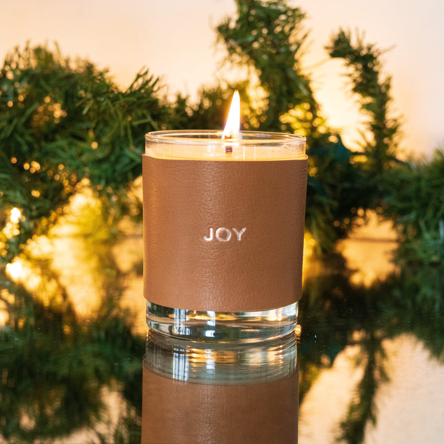 Holiday Leather Wrapped Candle
